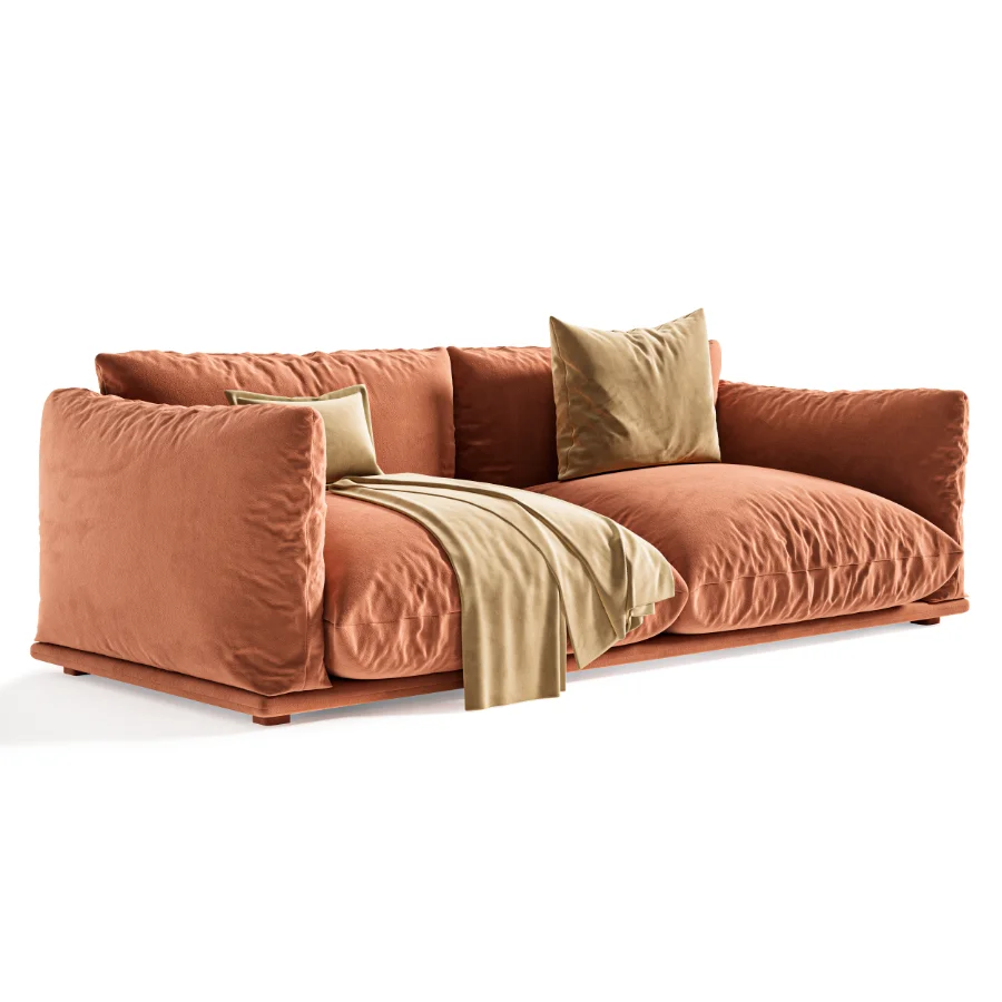 Modern Soft Velvet Sofa with Cushions and Throw Blanket Image 4