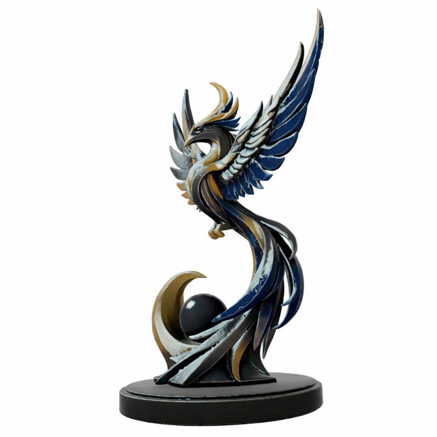 Golden Blue Phoenix Abstract Metal Sculpture Image 2