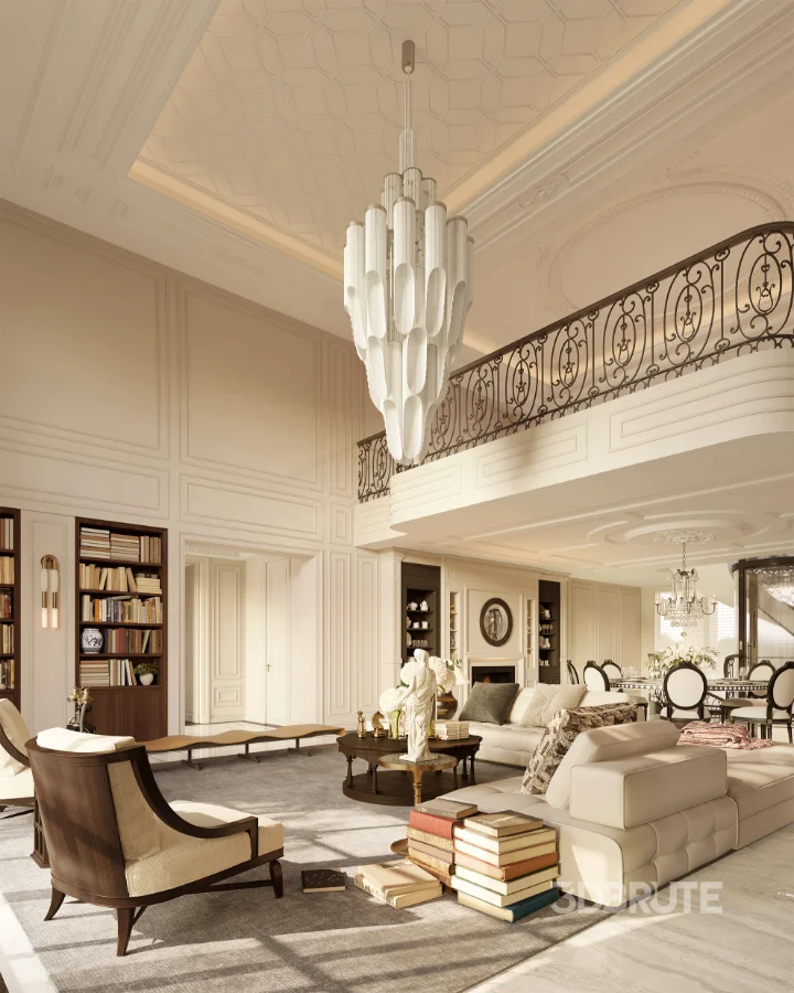 Luxury villa living room and dining room hallway Image 11