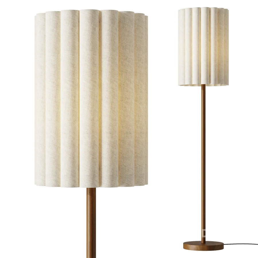 FareDecor Folia Walnut Linen Scalloped Floor Lamp Image 1