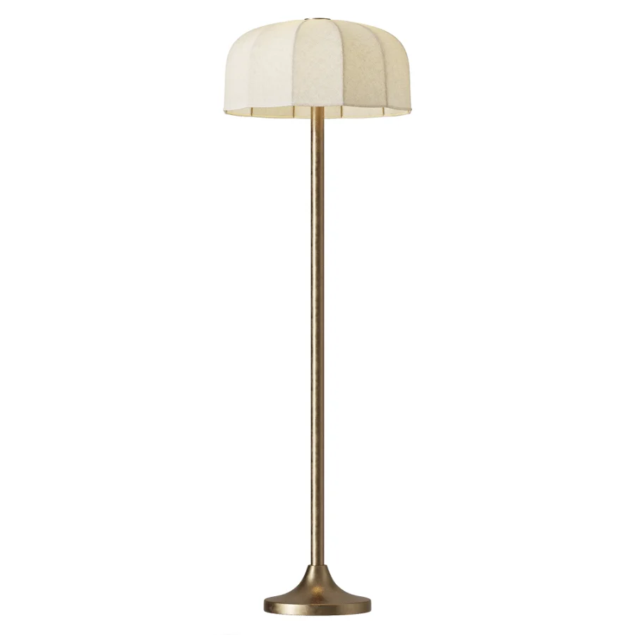FareDecor Ottino Aged Brass Linen Fabric Floor Lamp Image 2
