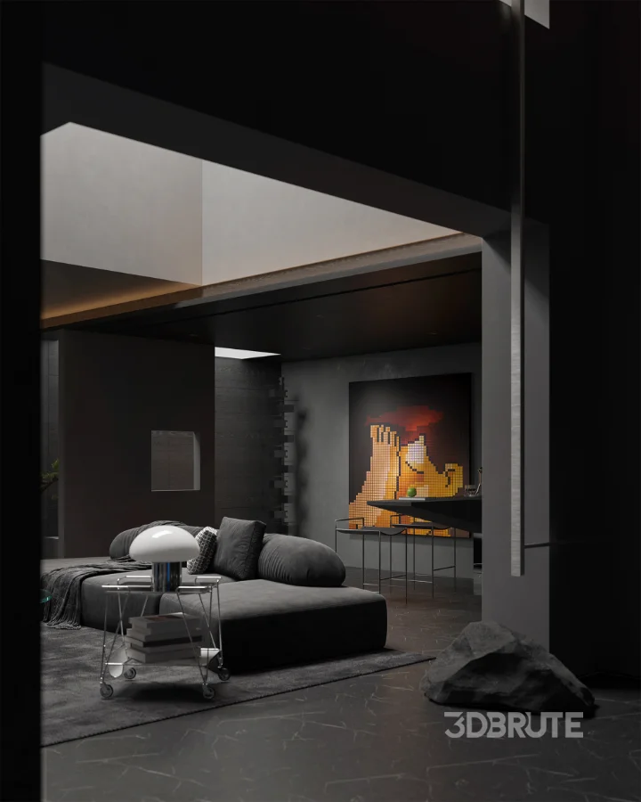 Modern Dark Villa Living Room Image 12