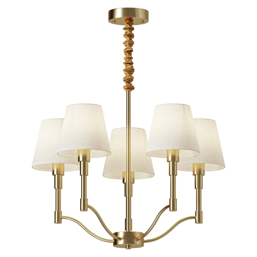 Meridian Mid Century Brass Chandelier 5 heads Image 1