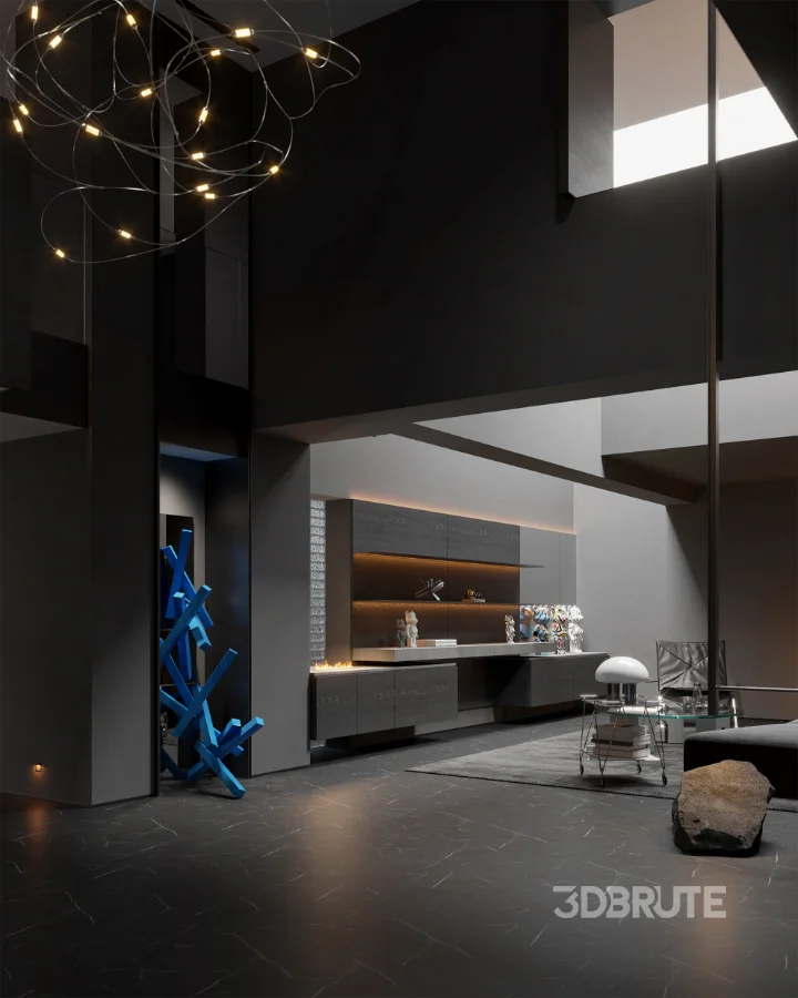 Modern Dark Villa Living Room Image 10