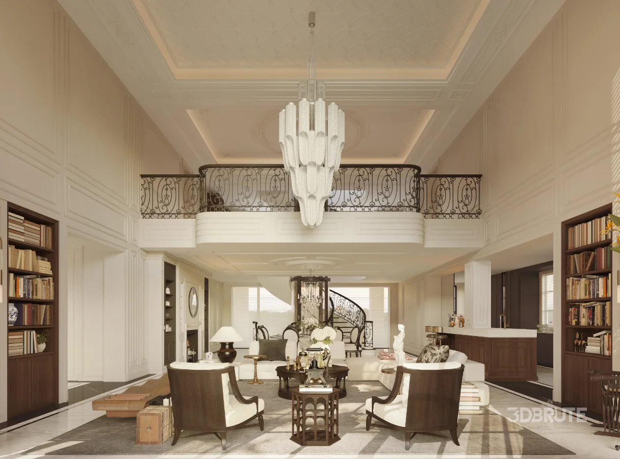 Luxury villa living room and dining room hallway Image 1