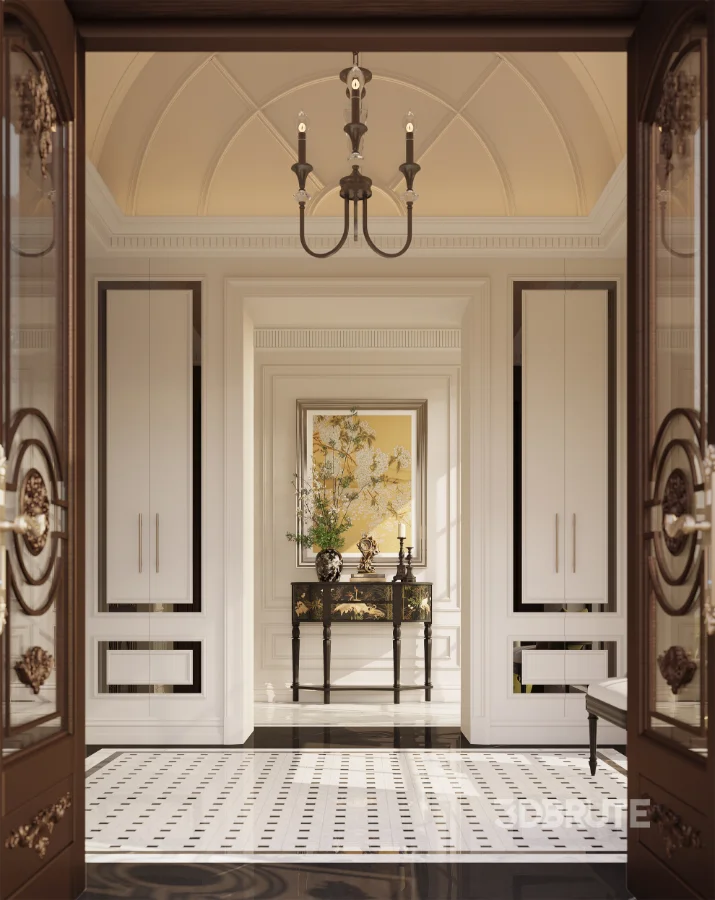 Luxury villa living room and dining room hallway Image 7