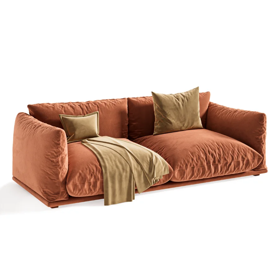 Modern Soft Velvet Sofa with Cushions and Throw Blanket Image 5