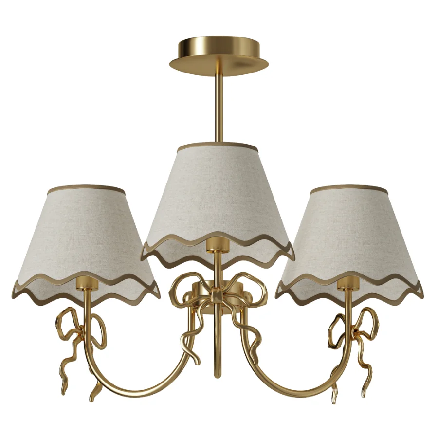 Serynthis Vintage Tapered Fabric Brass Bow Ceiling Light Image 2