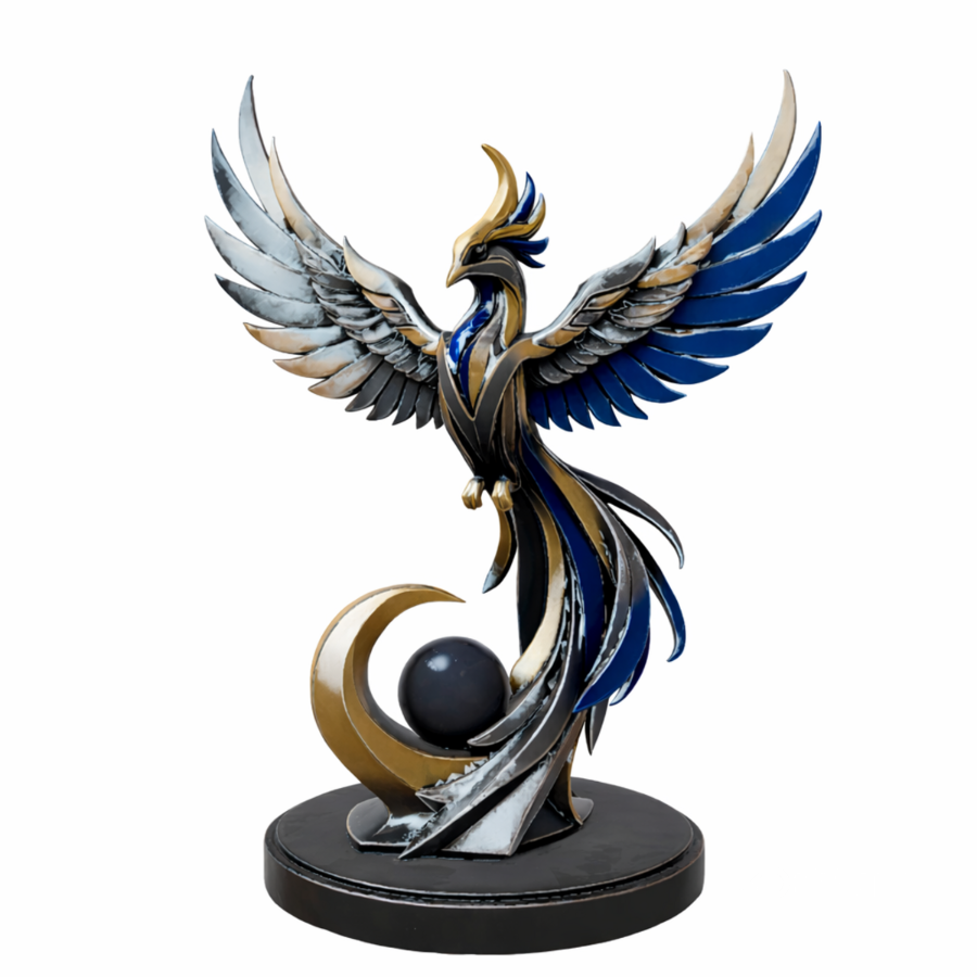Golden Blue Phoenix Abstract Metal Sculpture Image 6
