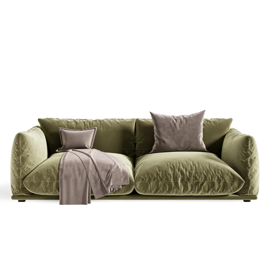 Modern Soft Velvet Sofa with Cushions and Throw Blanket Image 3