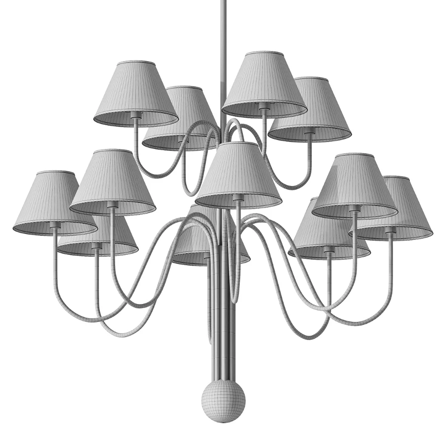Red Curved Arm Fabric Shade Chandelier Image 4