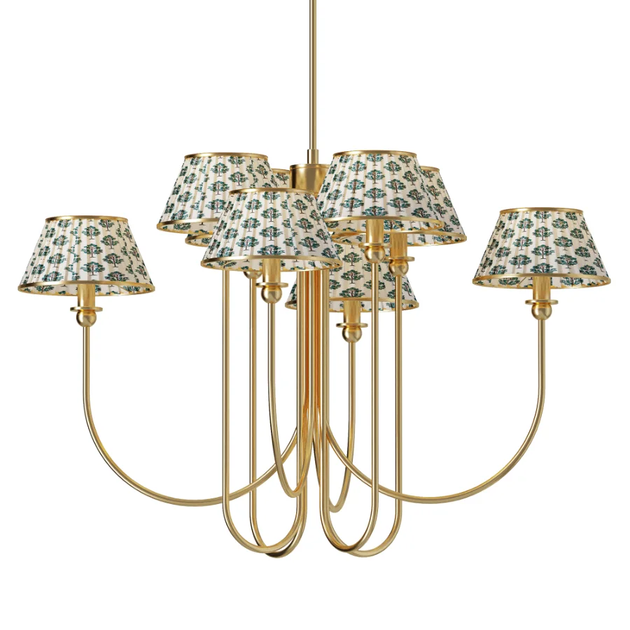 Nine Lighting Ruchee Brass Fabric Chandelier Image 1