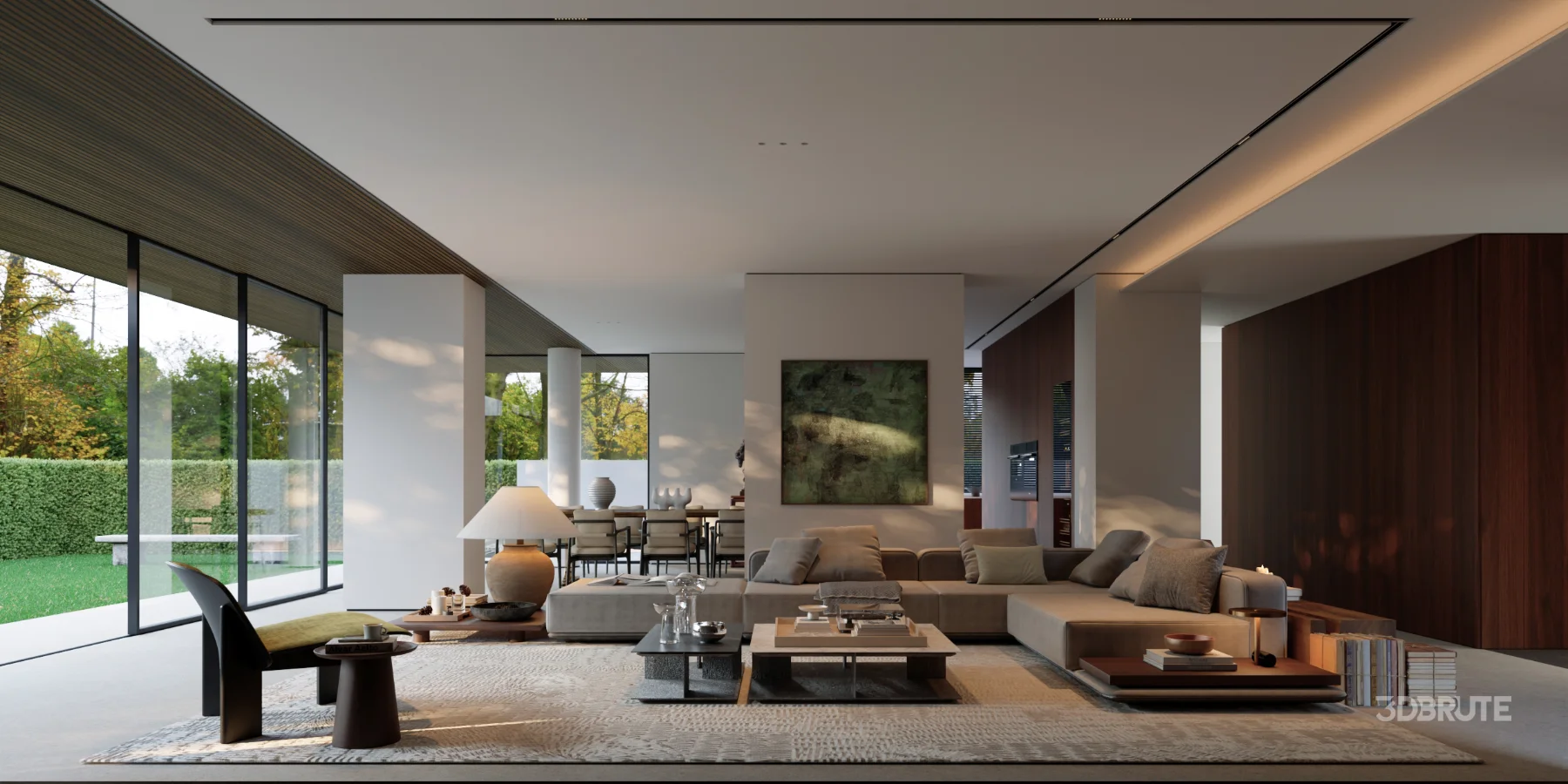 Modern courtyard living room and dining room Image 2