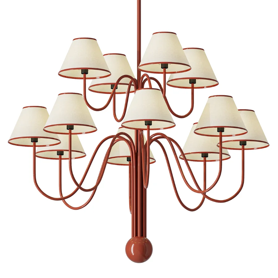 Red Curved Arm Fabric Shade Chandelier Image 1