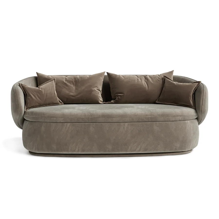 Modern Organic Curved Sofa with Velvet Pillows Image 6