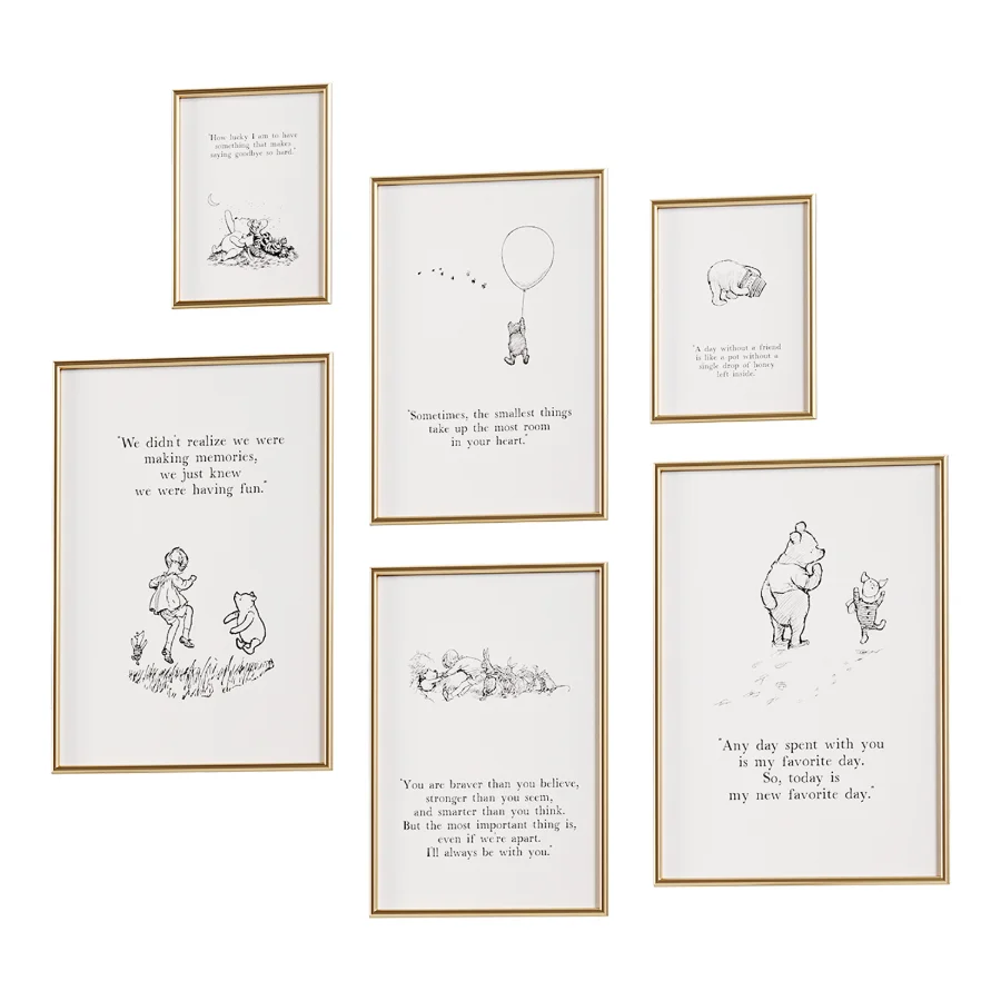 Classic Winnie the Pooh Nursery Wall Art Set of 6 Quote Print Image 2