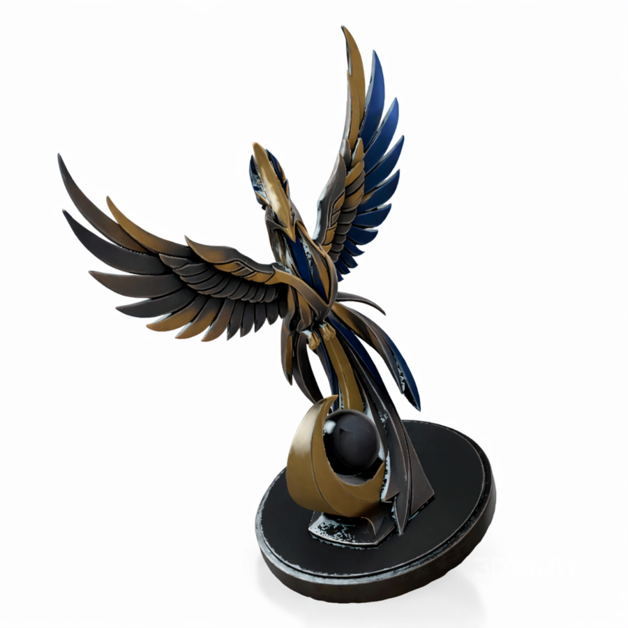 Golden Blue Phoenix Abstract Metal Sculpture Image 4