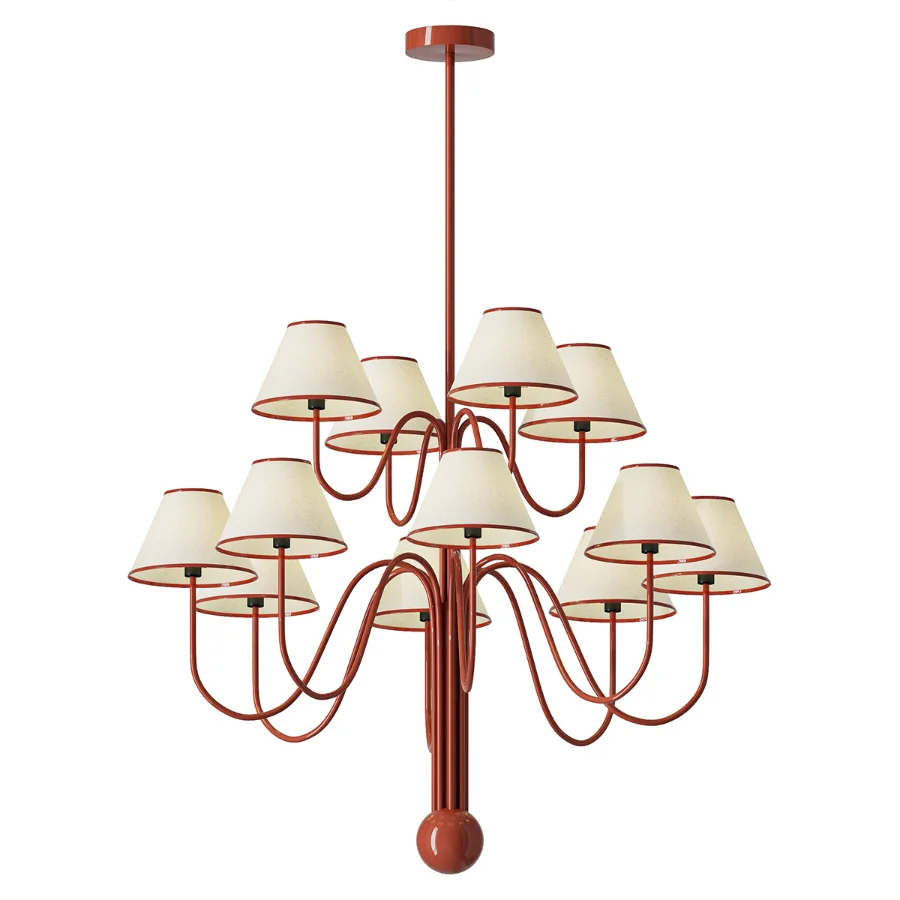 Red Curved Arm Fabric Shade Chandelier Image 2