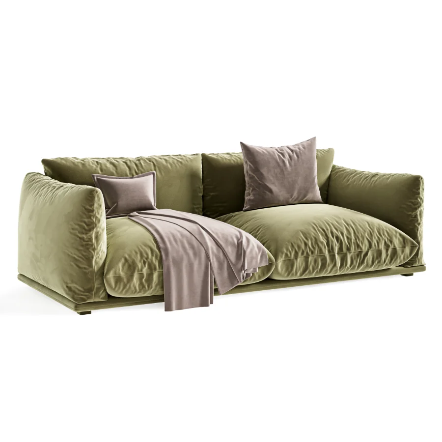 Modern Soft Velvet Sofa with Cushions and Throw Blanket Image 2