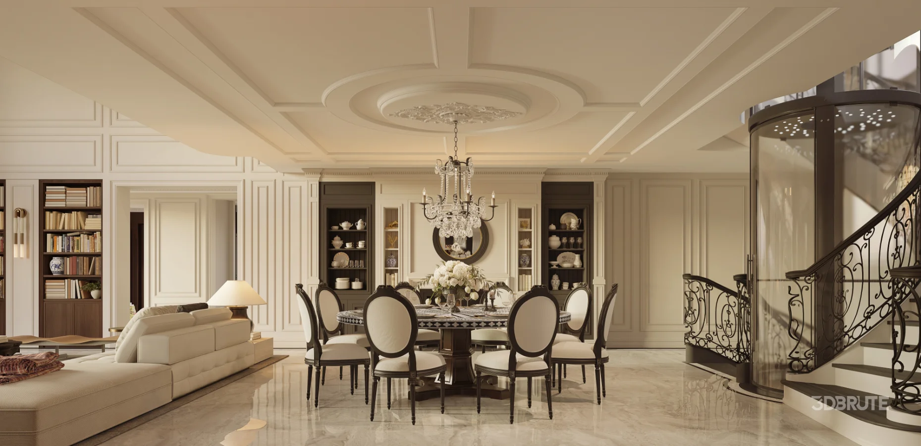 Luxury villa living room and dining room hallway Image 5