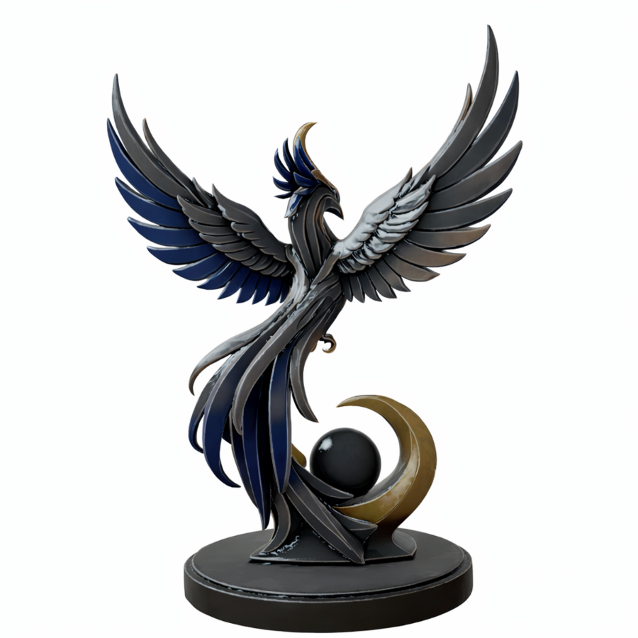 Golden Blue Phoenix Abstract Metal Sculpture Image 3