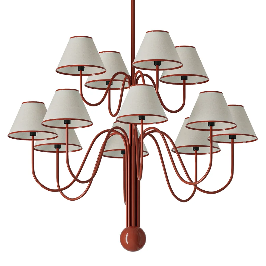 Red Curved Arm Fabric Shade Chandelier Image 3