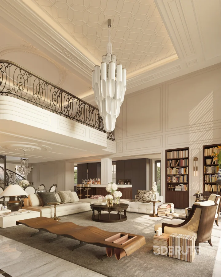 Luxury villa living room and dining room hallway Image 14