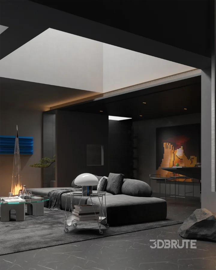 Modern Dark Villa Living Room Image 18