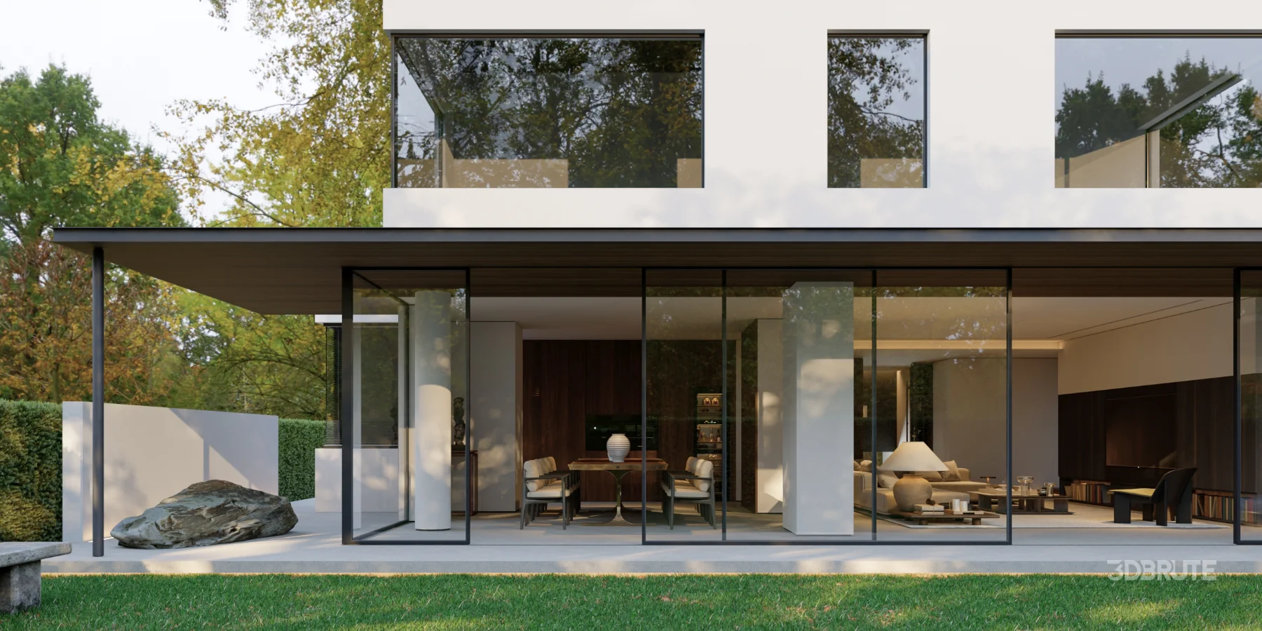 Modern courtyard living room and dining room Image 6