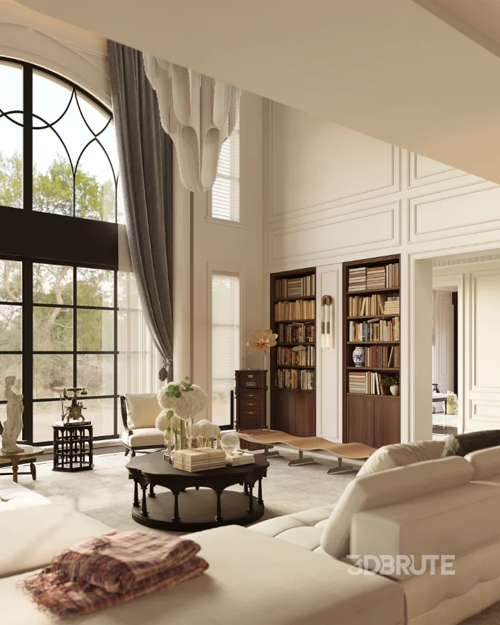 Luxury villa living room and dining room hallway Image 17