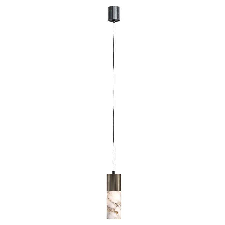 Lind LED Pendant Light in Matt Brass and Alabaster Image 1