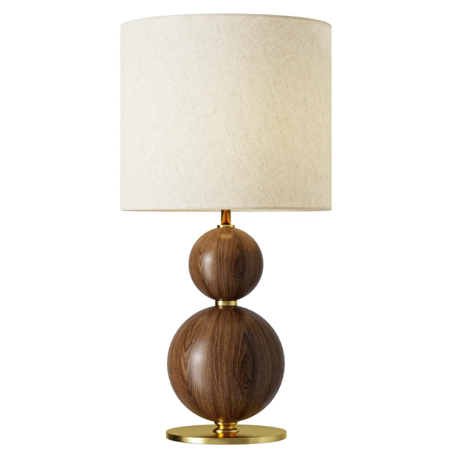 Itens Henriqueta Brass Wood Linen Table Lamp Image 1