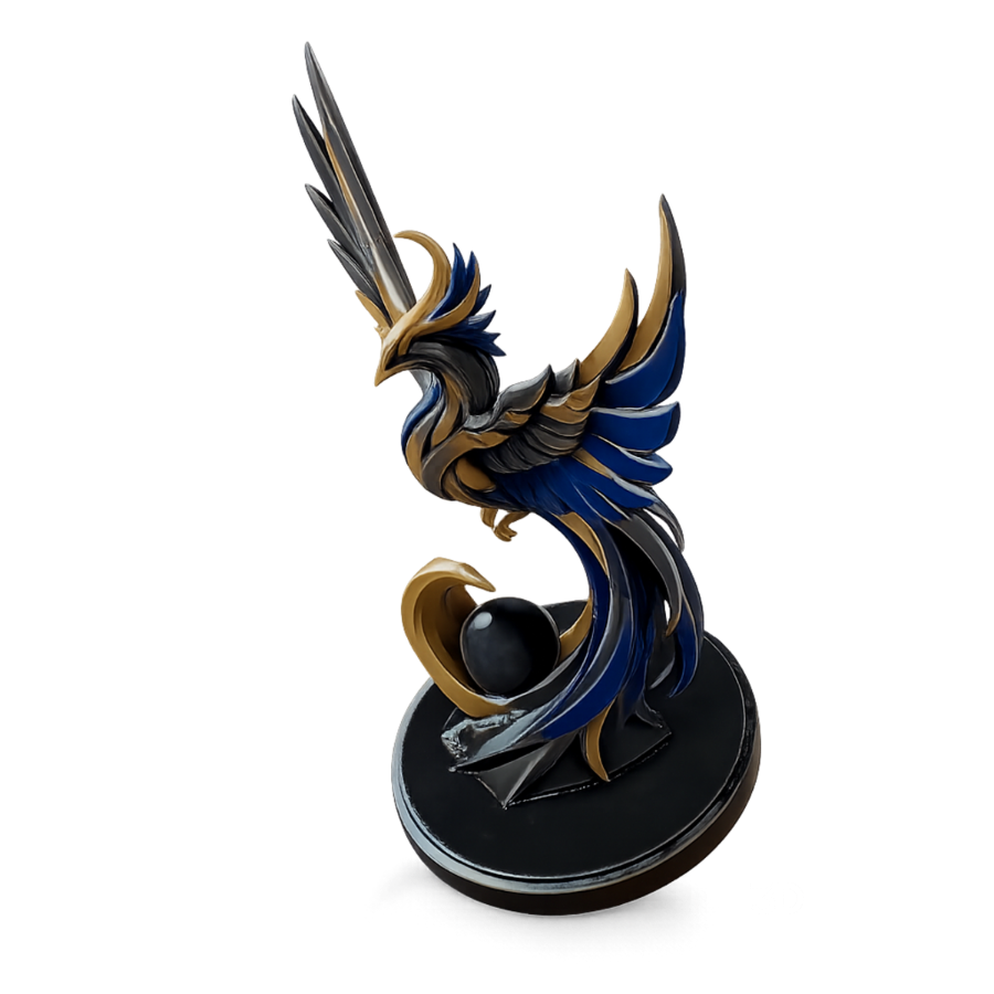 Golden Blue Phoenix Abstract Metal Sculpture Image 1