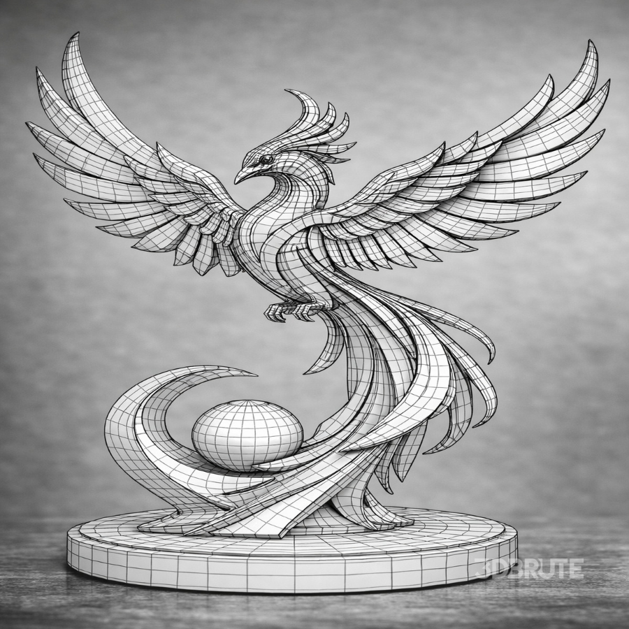 Golden Blue Phoenix Abstract Metal Sculpture Image 7