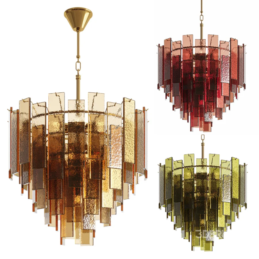 Ceiling chandelier Ice corrugated glass brass Image 4