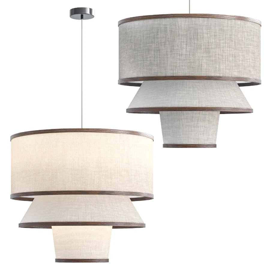 Bruna Walnut Wood and Linen Pendant Light Image 1