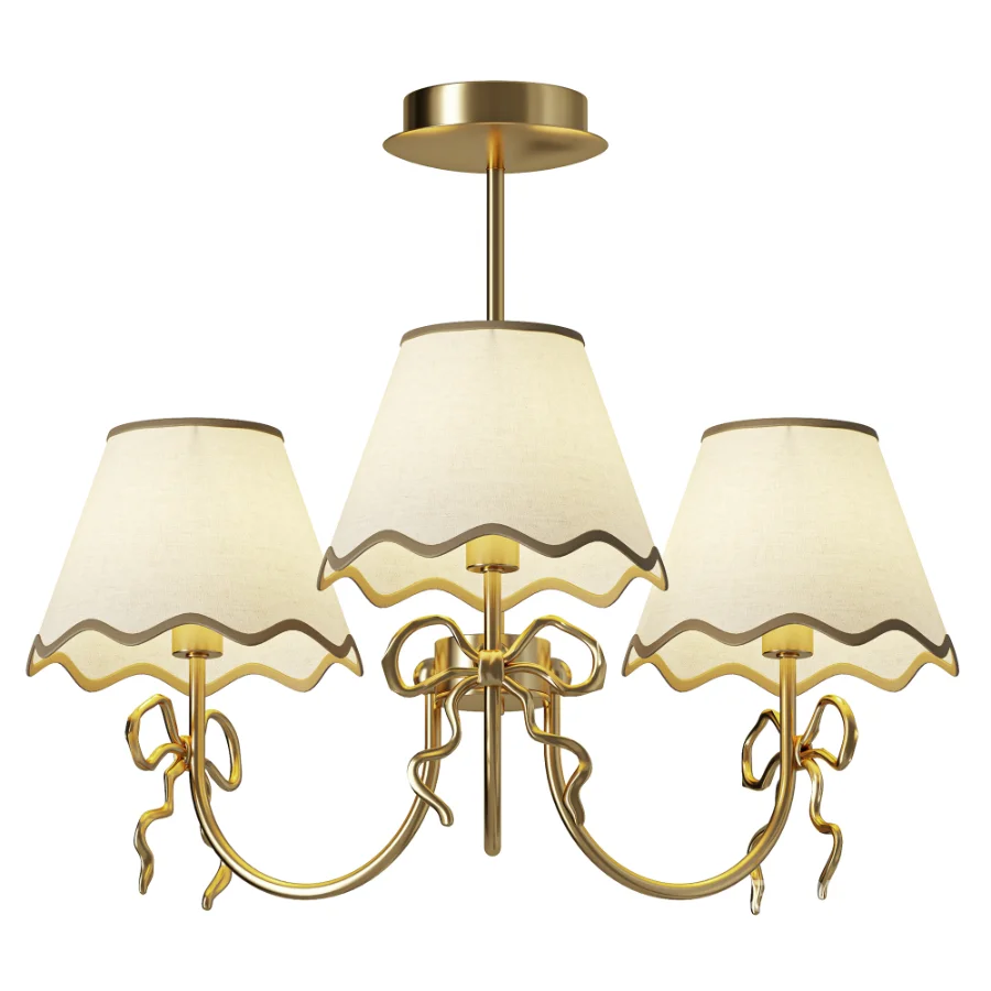 Serynthis Vintage Tapered Fabric Brass Bow Ceiling Light Image 1