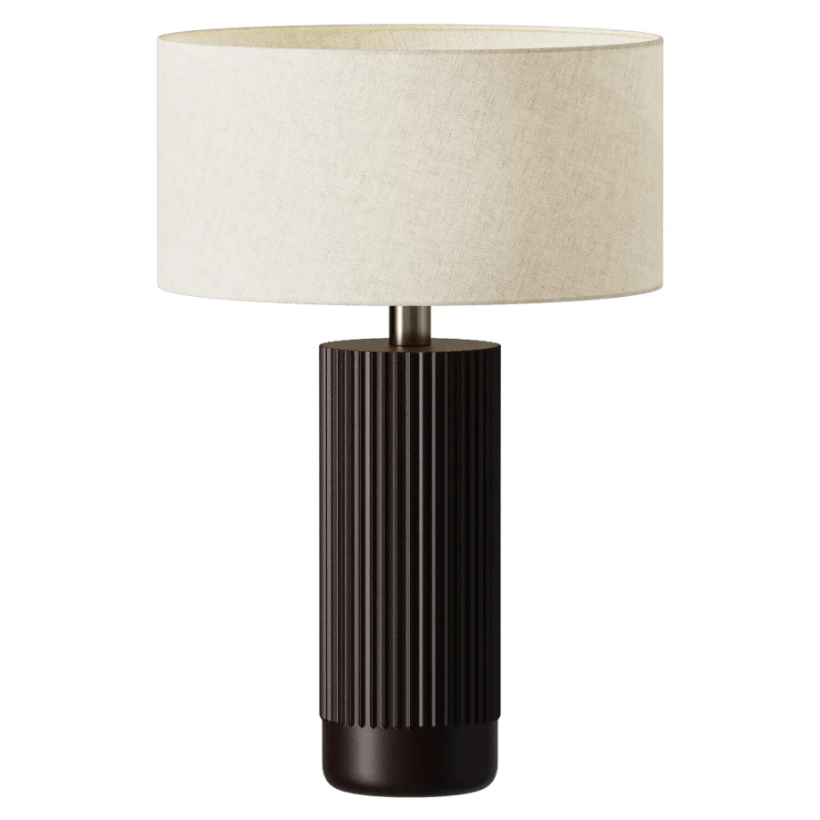 Nitara Chocolate Ribbed Concrete Brass Fabric Table Lamp Image 1