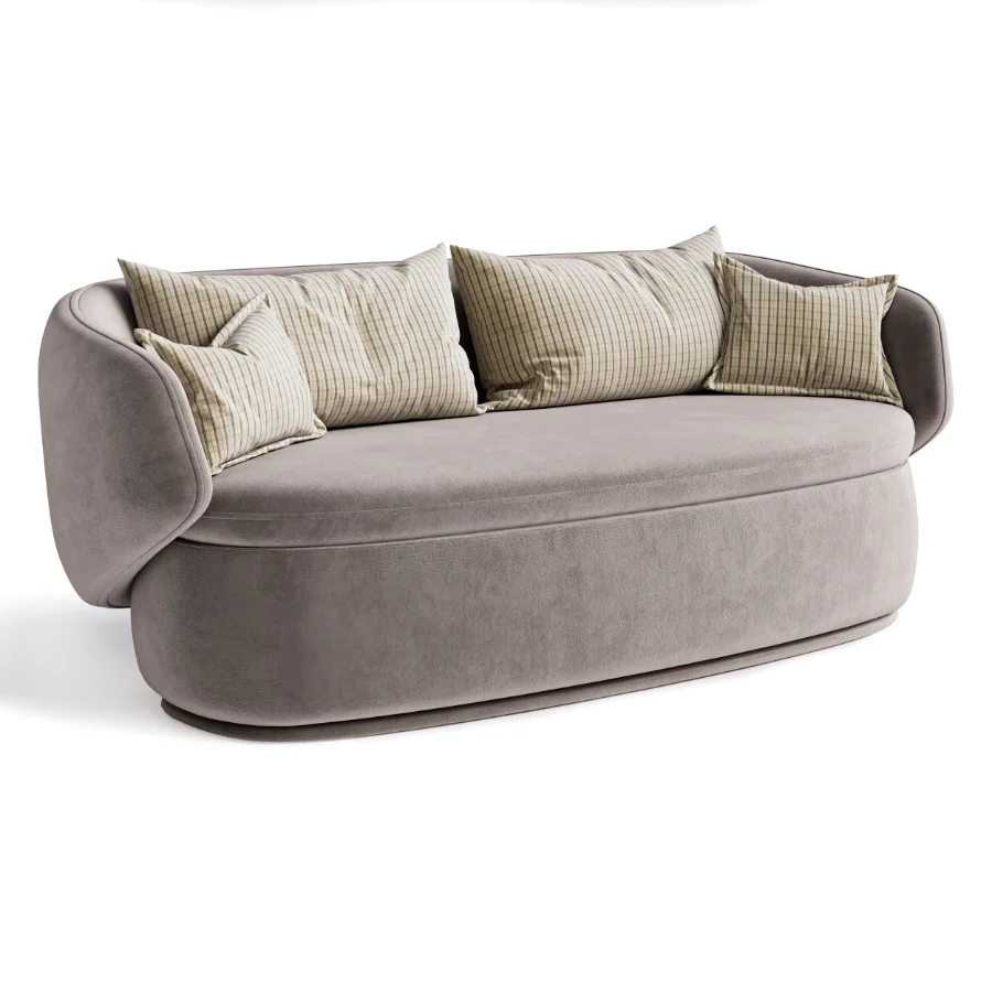 Modern Organic Curved Sofa with Velvet Pillows Image 5