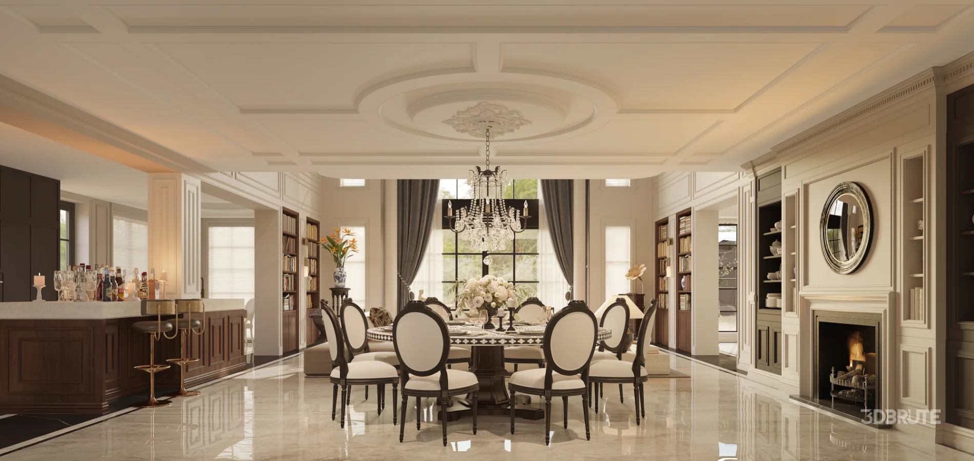 Luxury villa living room and dining room hallway Image 2