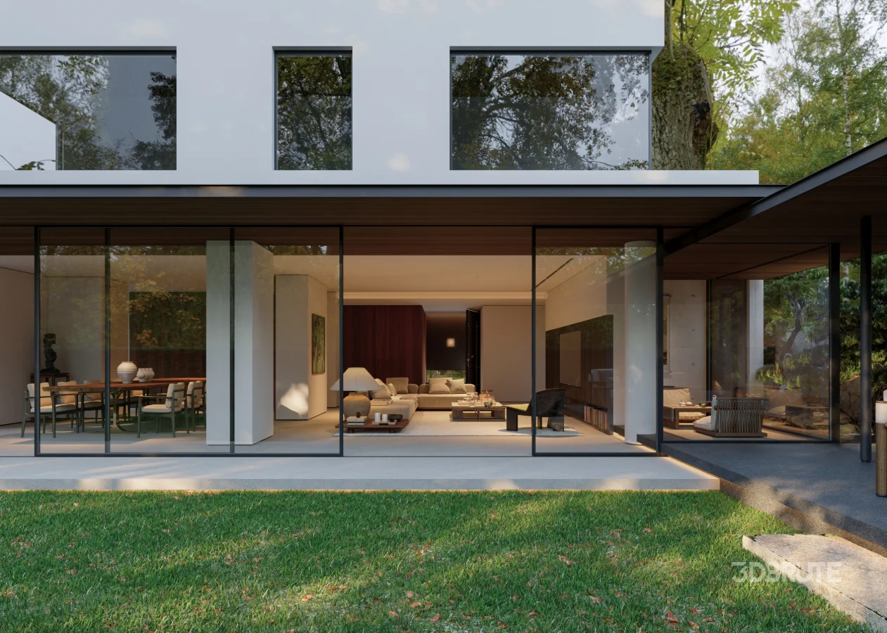 Modern courtyard living room and dining room Image 5