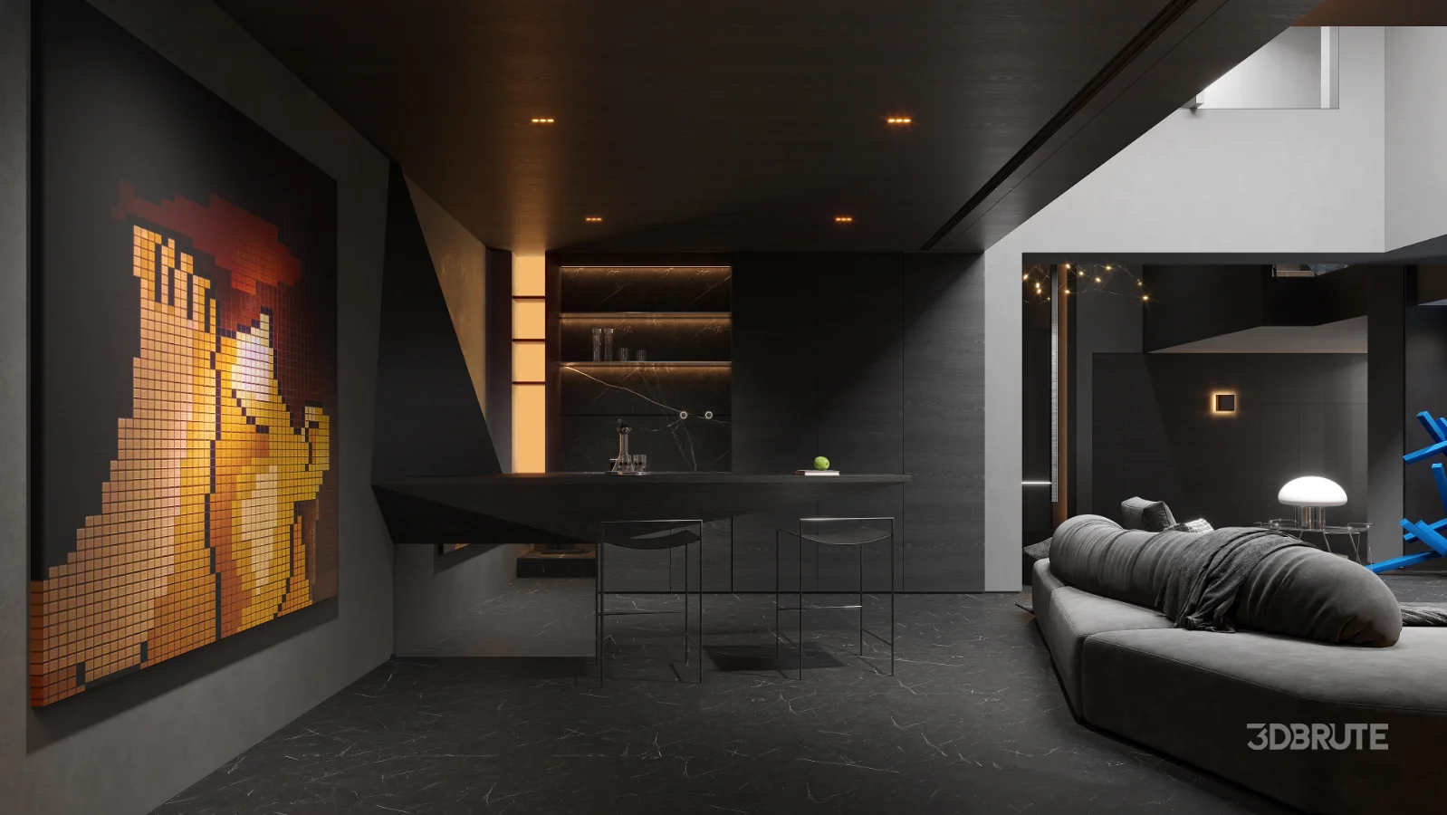 Modern Dark Villa Living Room Image 3