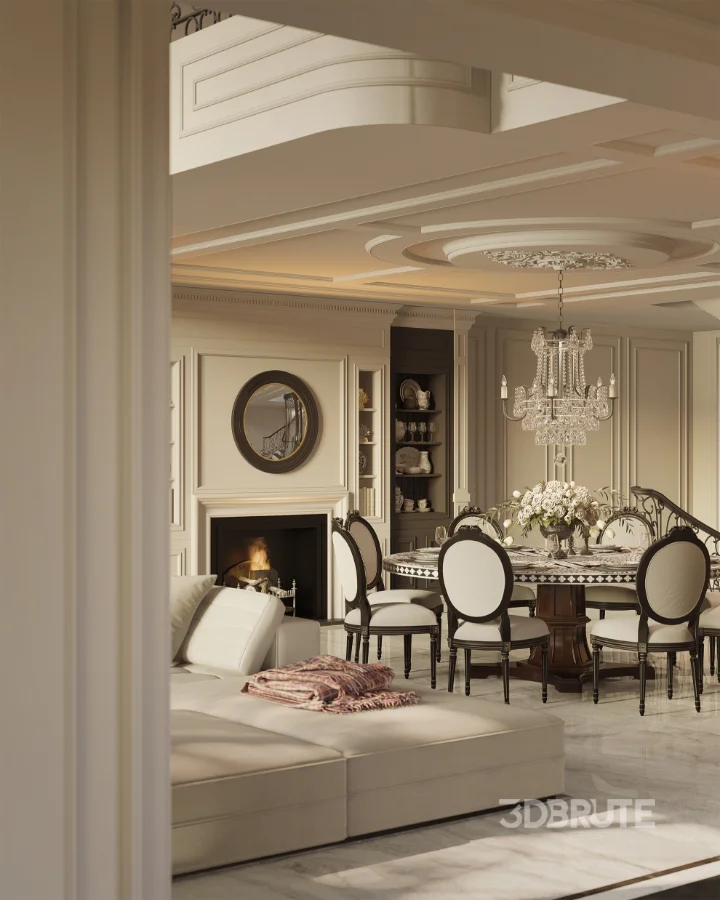 Luxury villa living room and dining room hallway Image 12