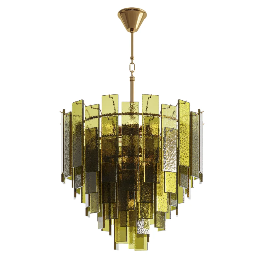 Ceiling chandelier Ice corrugated glass brass Image 3