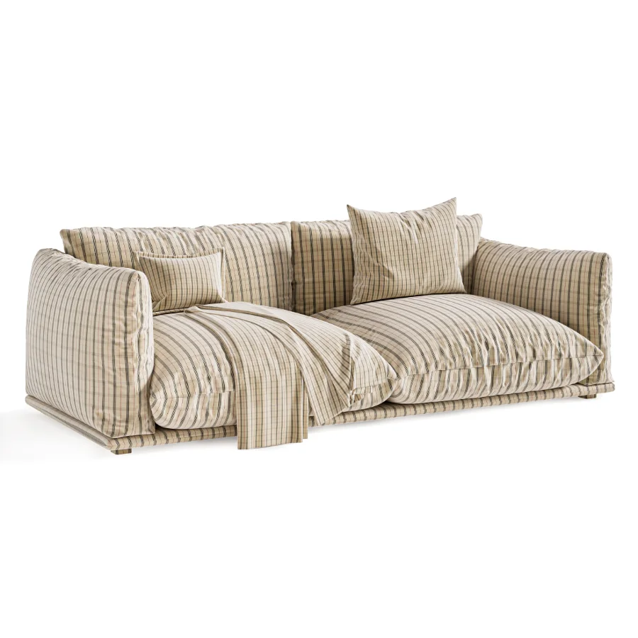 Modern Soft Velvet Sofa with Cushions and Throw Blanket Image 1
