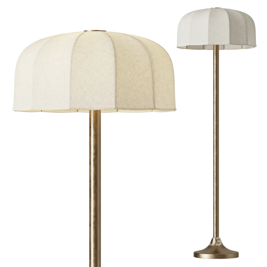 FareDecor Ottino Aged Brass Linen Fabric Floor Lamp Image 1