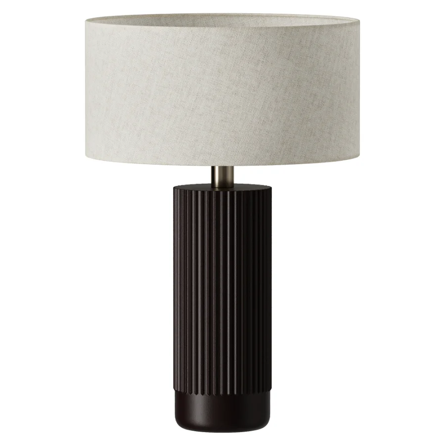 Nitara Chocolate Ribbed Concrete Brass Fabric Table Lamp Image 2