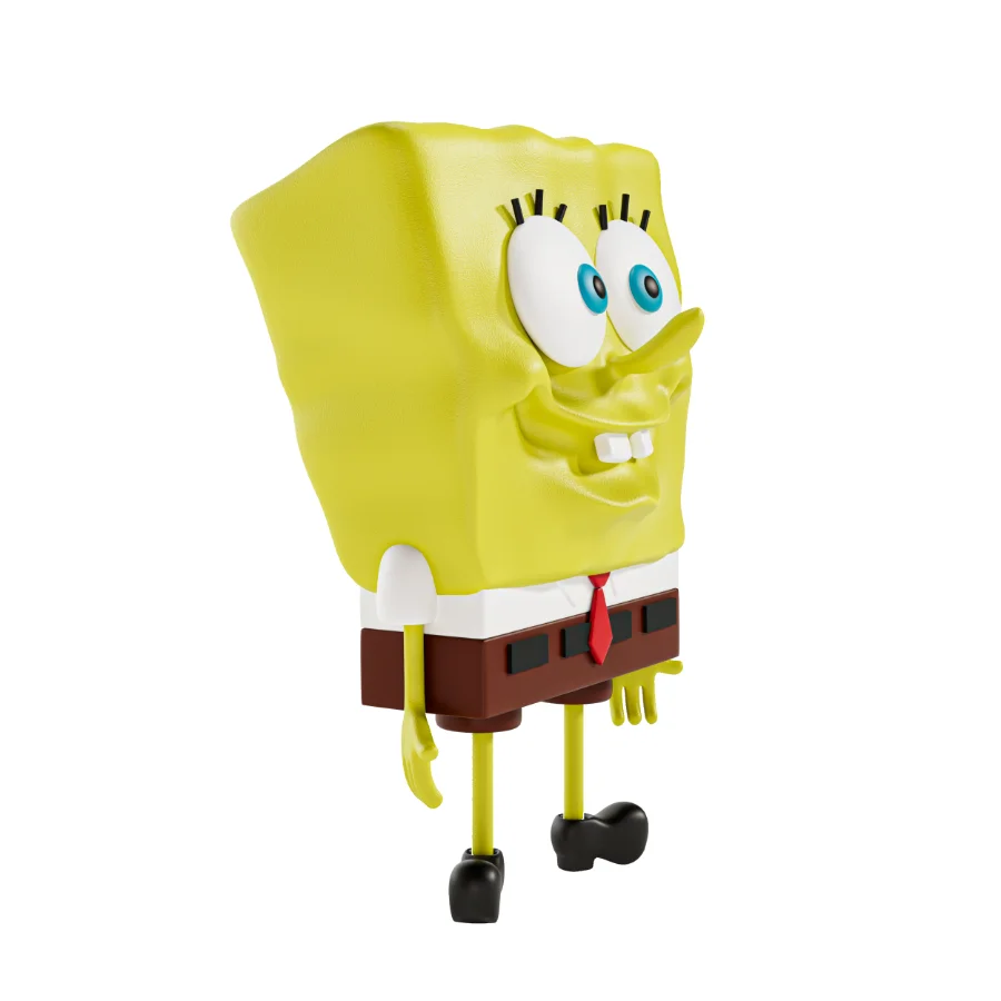 Stylized Yellow Square Cartoon Character Game Ready 3D Model Image 1