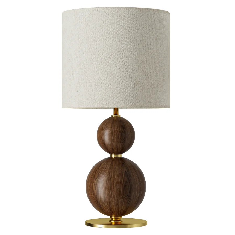 Itens Henriqueta Brass Wood Linen Table Lamp Image 2