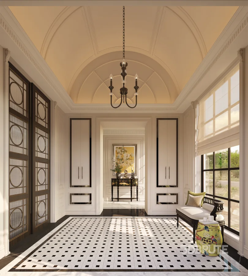 Luxury villa living room and dining room hallway Image 6